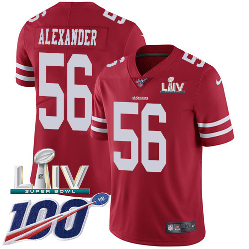 San Francisco 49ers Nike #56 Kwon Alexander Red Super Bowl LIV 2020 Team Color Youth Stitched NFL 100th Season Vapor Limited Jersey->youth nfl jersey->Youth Jersey
